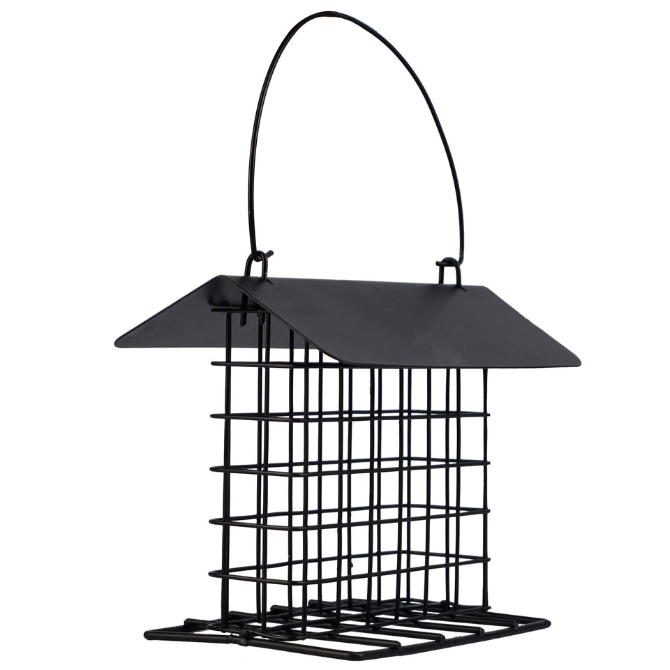 Winemana suet feeder hanging in a garden for easy backyard feeding.