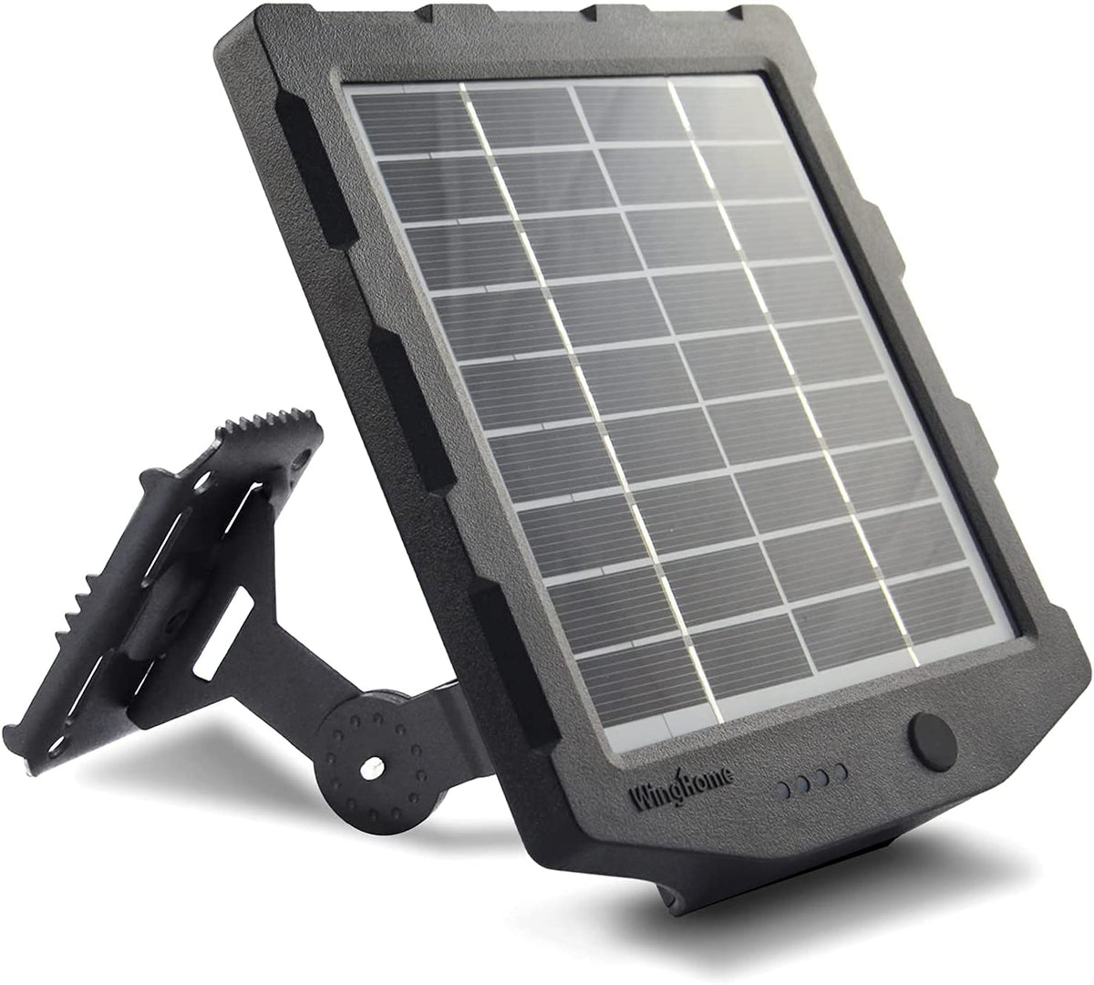 WingHome trail camera solar panel assembly powering a remote camera in the field