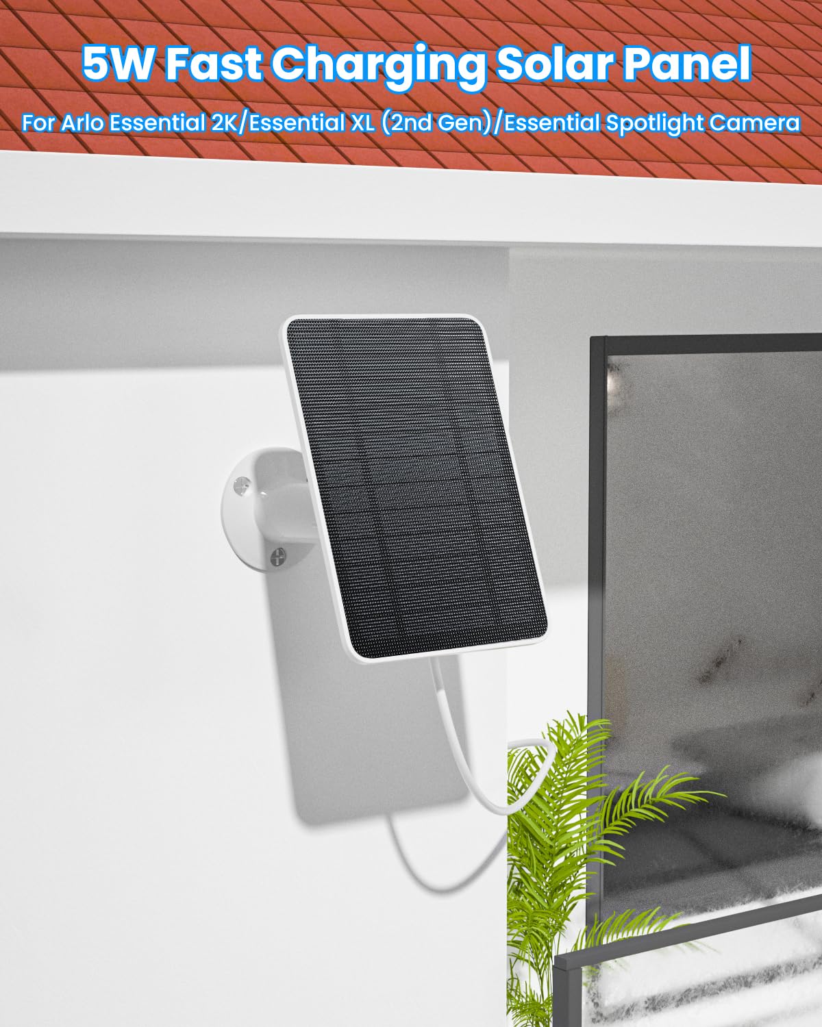 WININMETA Arlo Essential XL 2nd Gen panel with extended 10 ft cable ready for installation