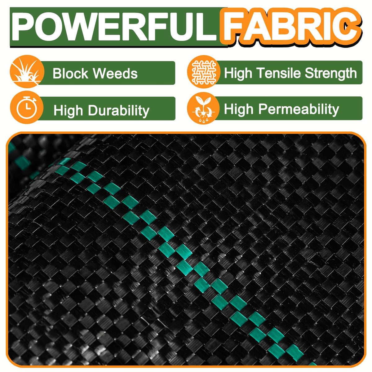 Winisok garden weed barrier with green stripes assists alignment for precise planting.