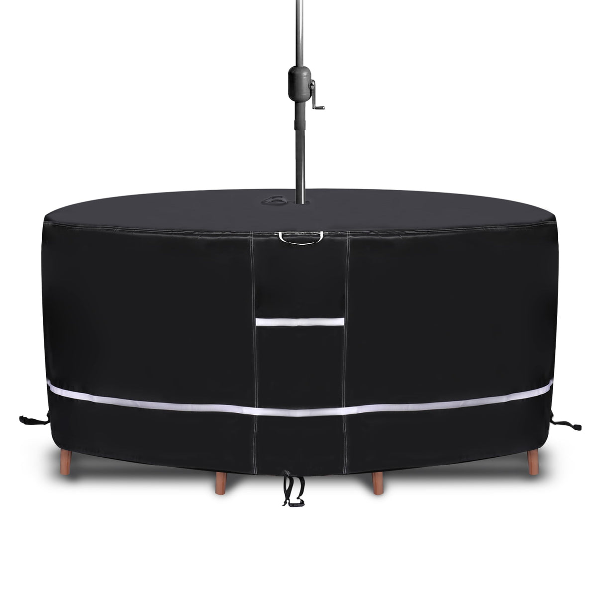 Winnerz Only 75-inch round table cover with umbrella hole shields your patio from rain and wind.