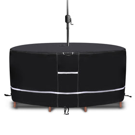 Winnerz Only 75-inch round table cover with umbrella hole shields your patio from rain and wind.