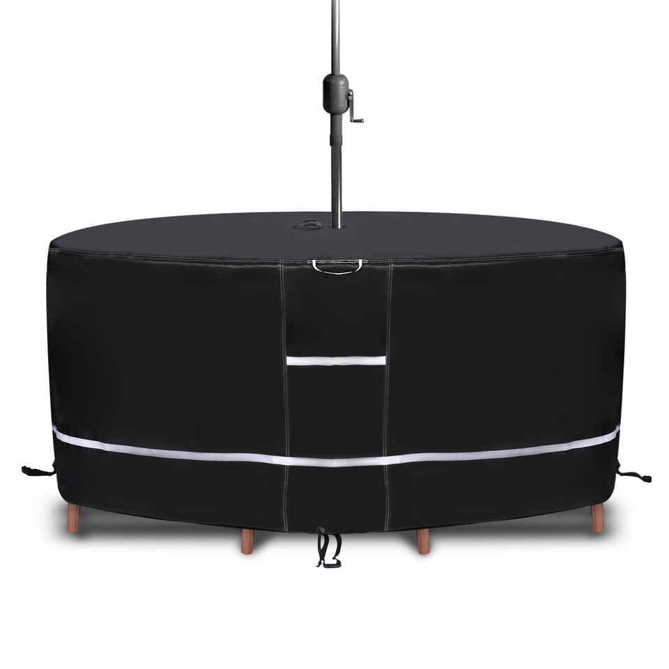 Winnerz Only 75-inch round table cover with umbrella hole shields your patio from rain and wind.