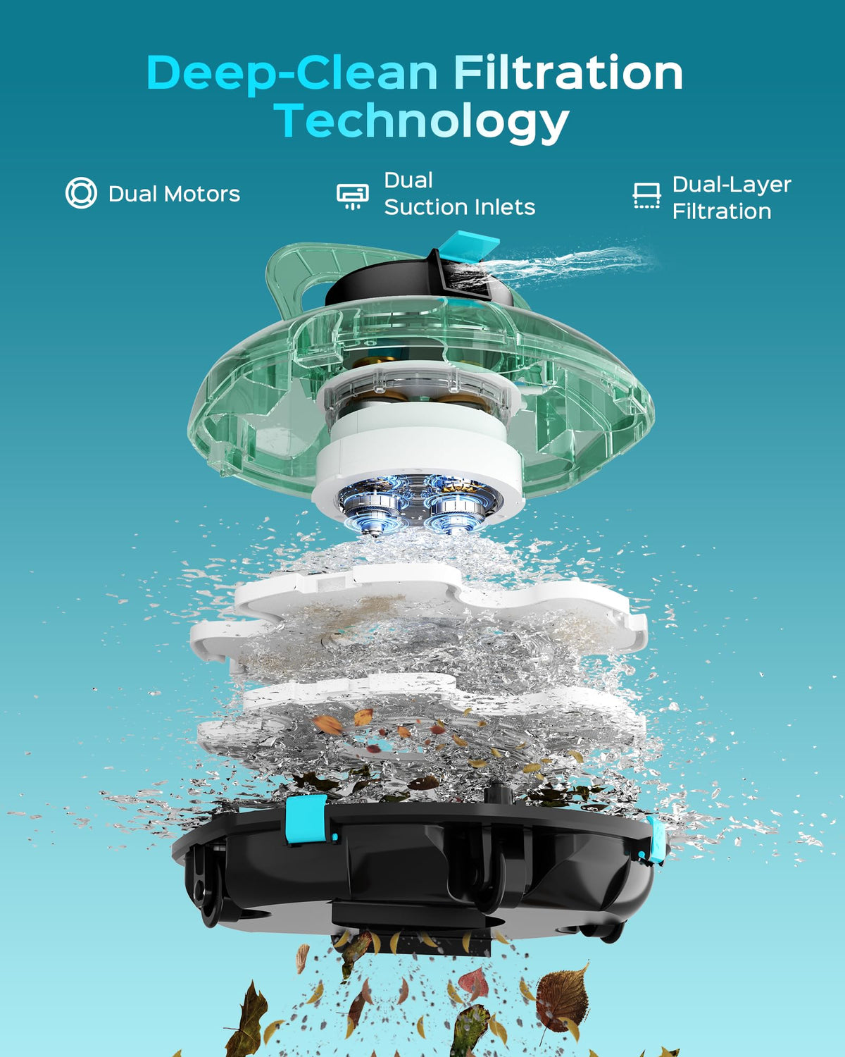 Winny Pool Cleaner foam and mesh filter traps debris for easier maintenance.