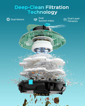 Winny Pool Cleaner foam and mesh filter traps debris for easier maintenance.