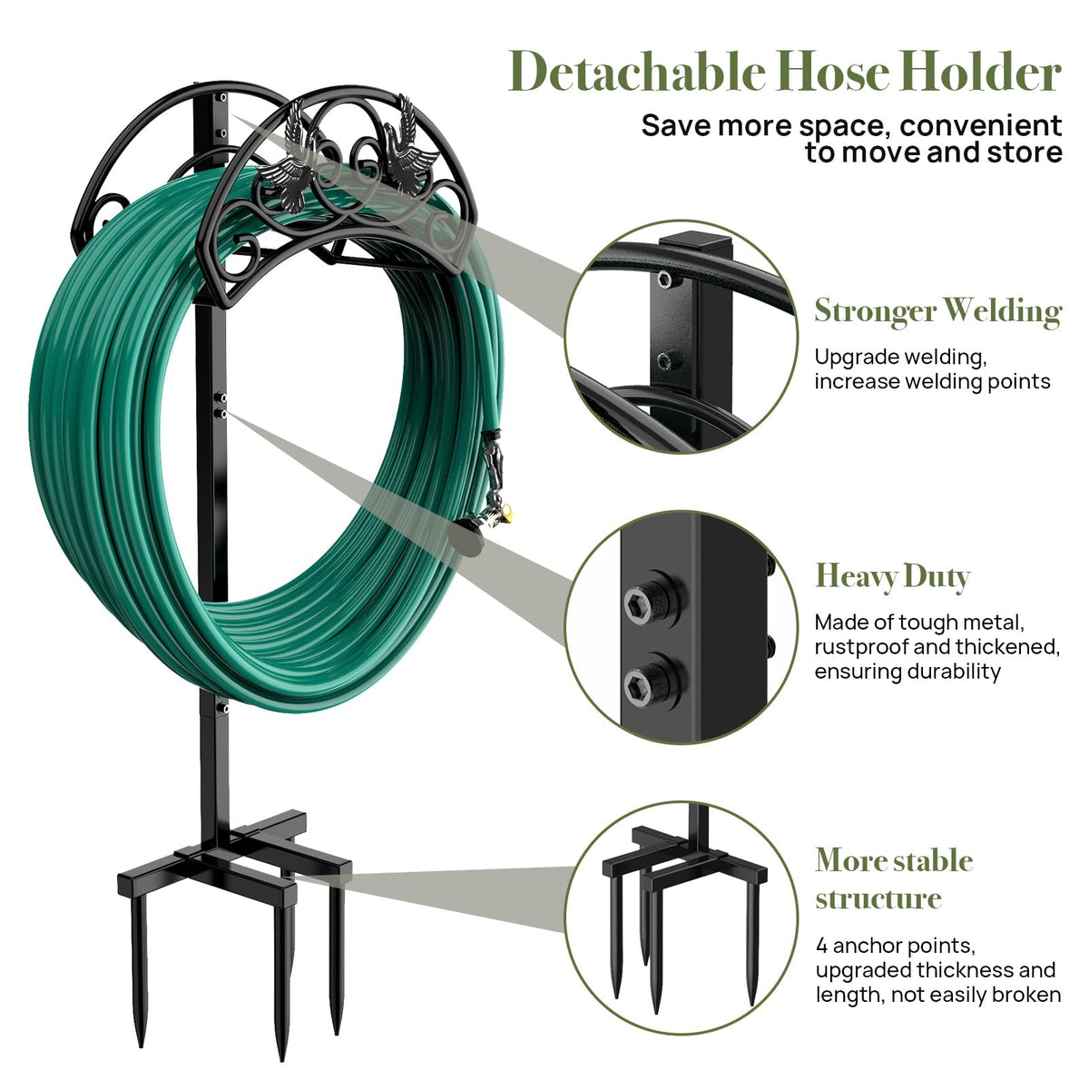 Winpull detachable hose storage allows easy movement and winter storage.