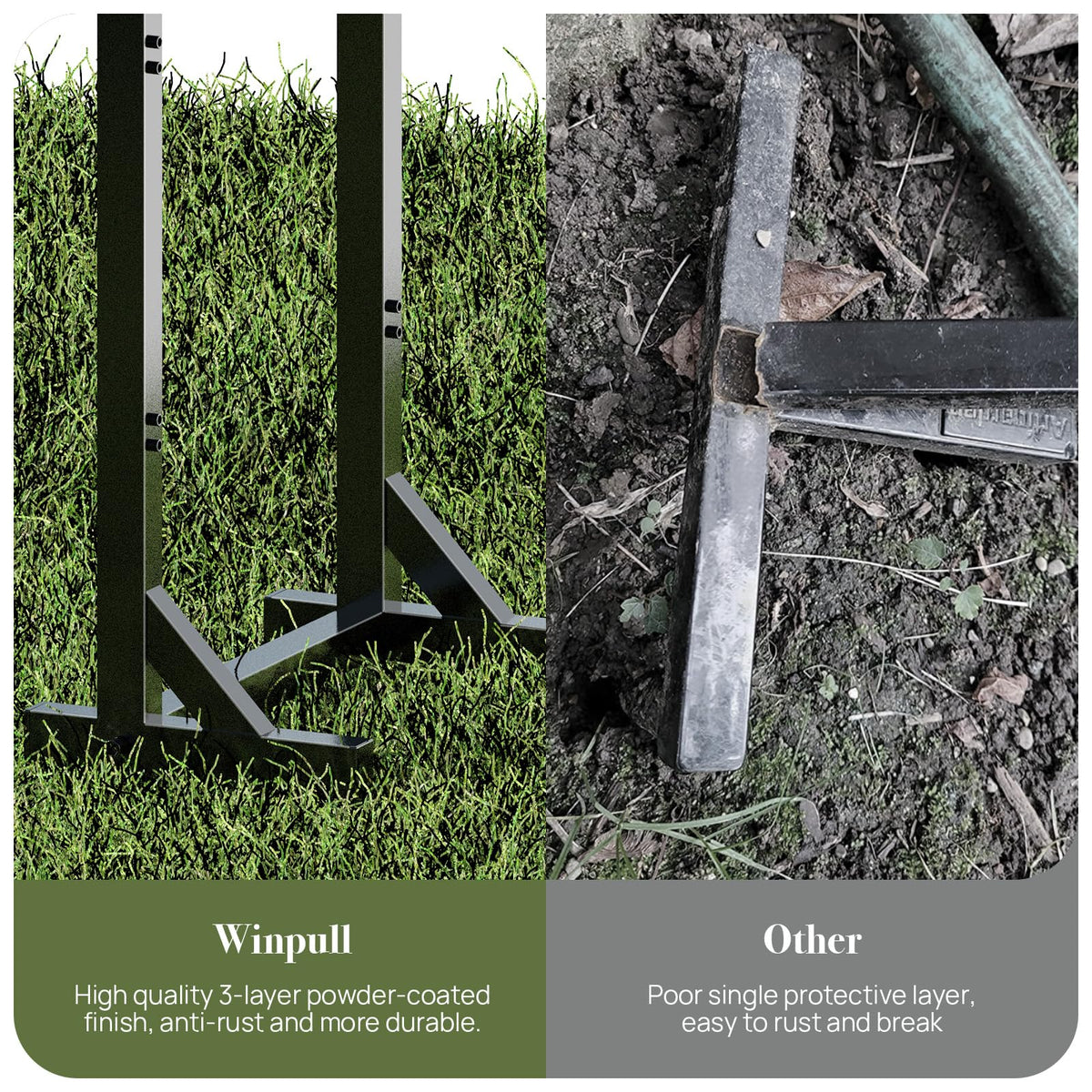 Winpull easy-install hose stand demonstrates quick assembly and relocation.