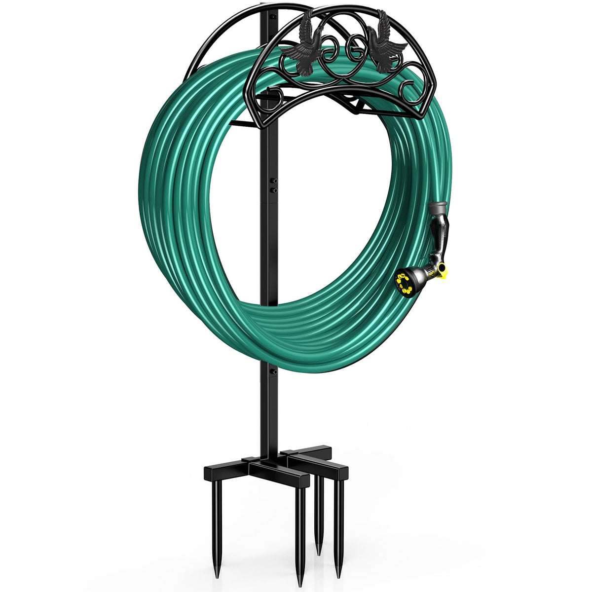 Winpull garden hose holder stand keeps hoses tidy outdoors.