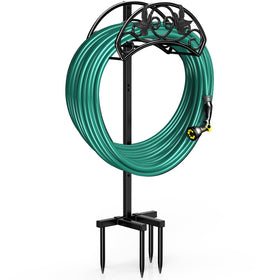 Winpull garden hose holder stand keeps hoses tidy outdoors.