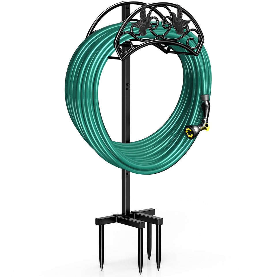 Winpull garden hose holder stand keeps hoses tidy outdoors.