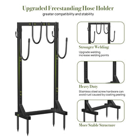 Winpull hose stand showing four spikes for sturdy hose support in the yard.