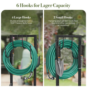 Winpull metal hose stand with a durable lacquer finish for weather resistance outside.