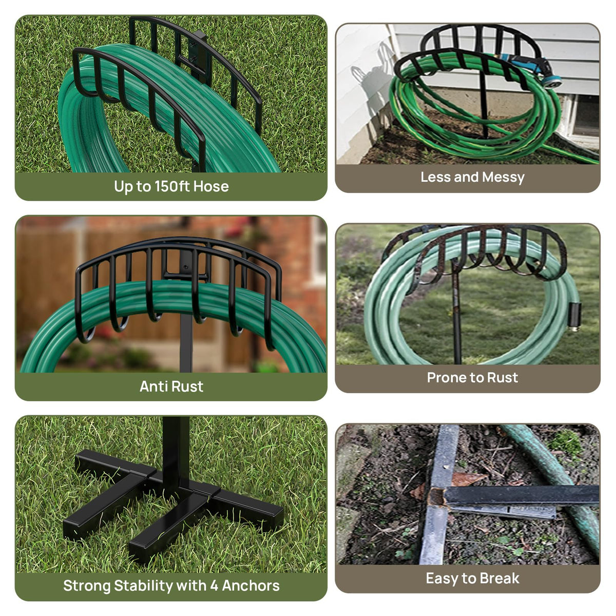 Winpull outdoor hose holder in black finish complements any garden style