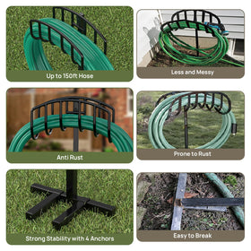 Winpull outdoor hose holder in black finish complements any garden style