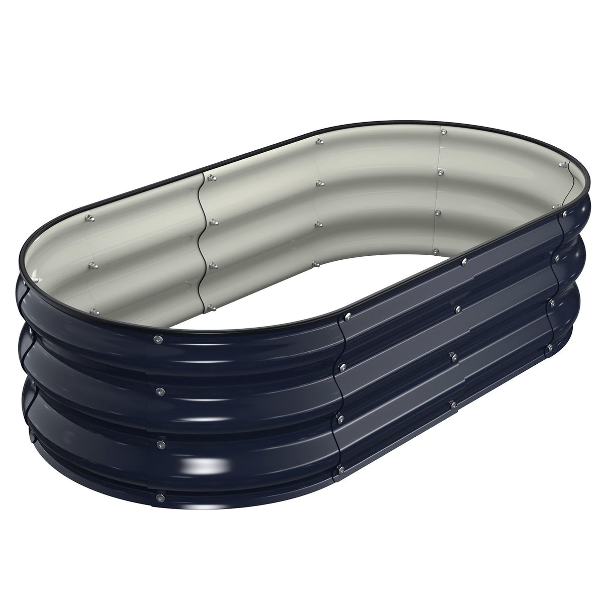 Winpull raised garden bed front view shows durable navy steel for outdoor planting.