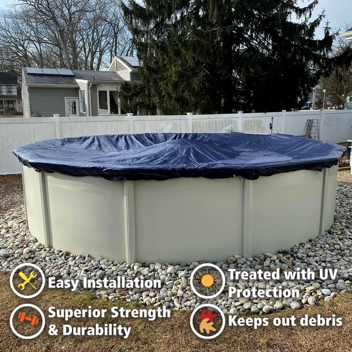Winter Block 18-foot round pool cover installed on an above-ground pool.