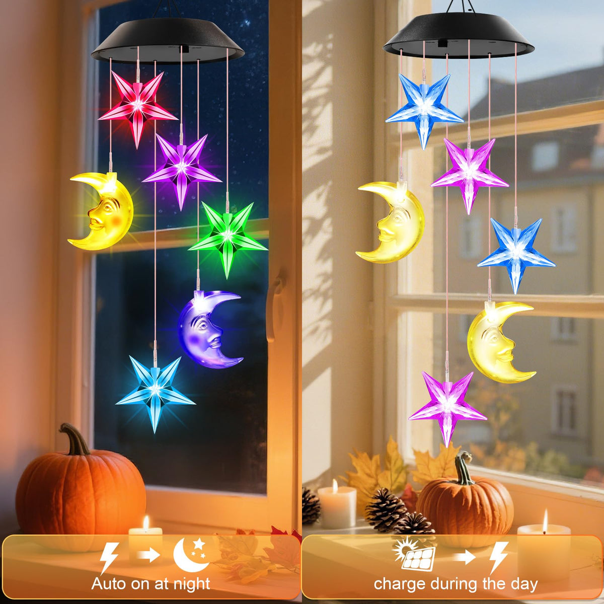 Winzwon moon and star decor brightens garden trees and fences