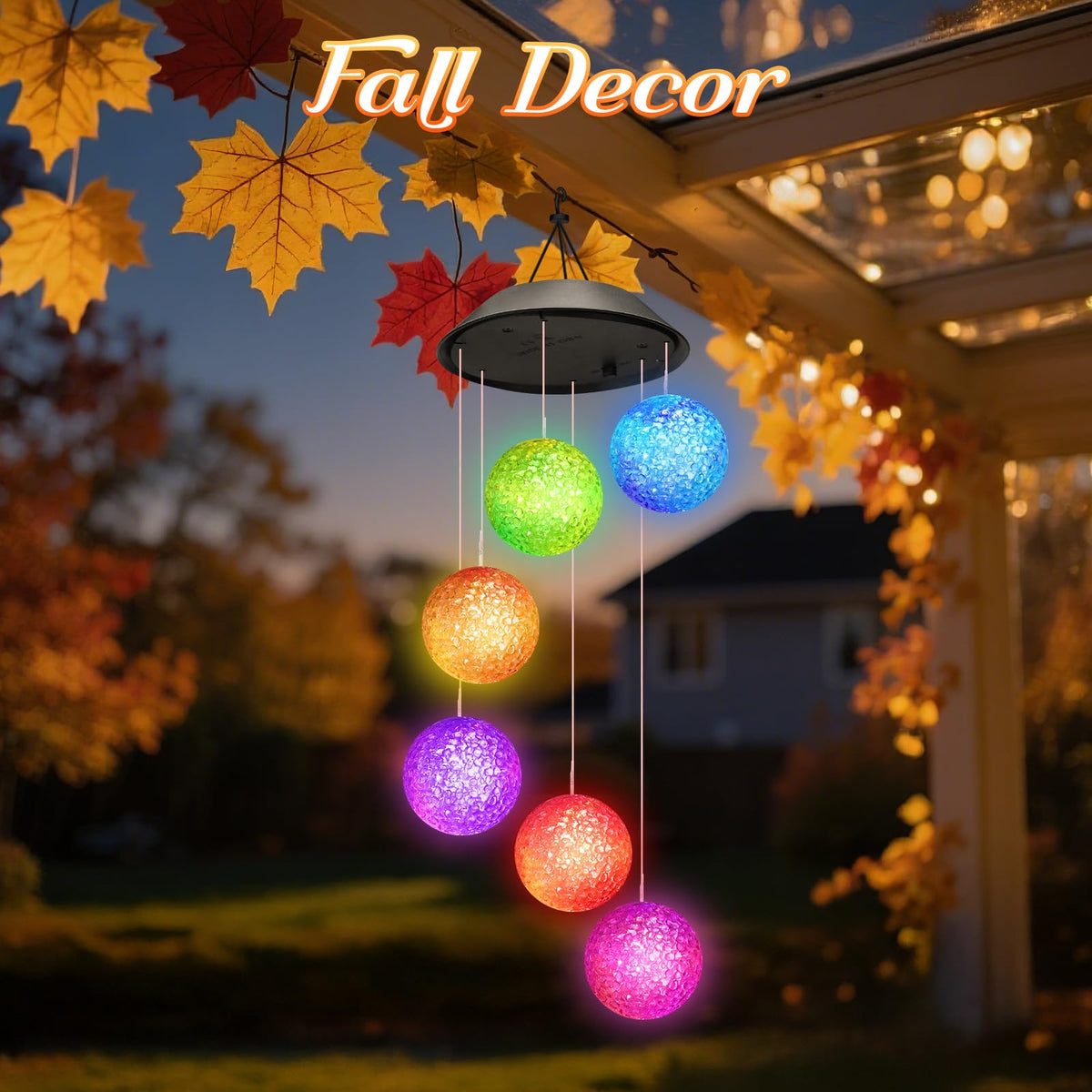 Winzwon solar ball wind chime outdoor light changing colors for ambience.