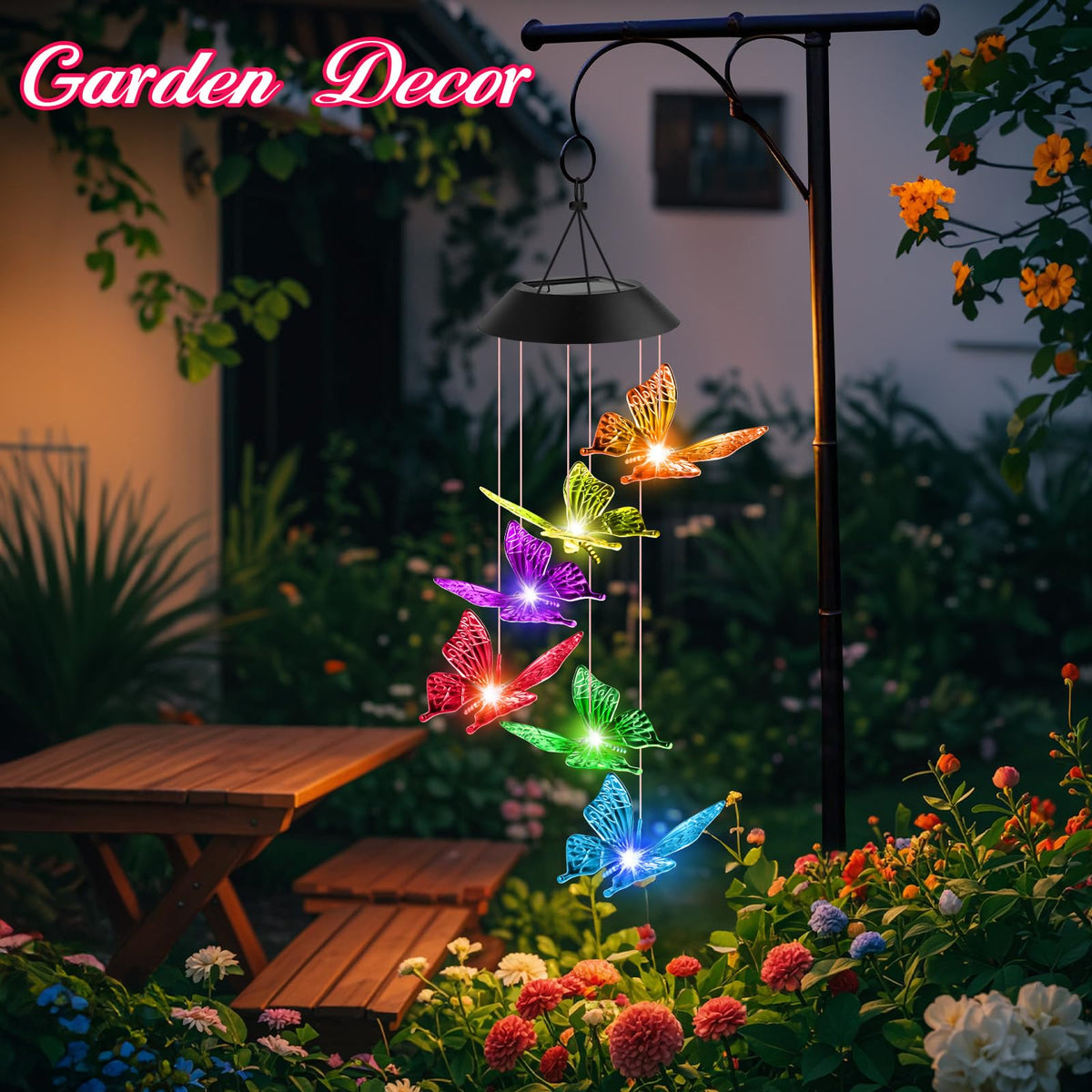 Winzwon wind chimes display color-changing light at night for charm