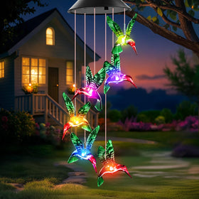 Winzwon solar hummingbird wind chime decorates the garden with a calm glow