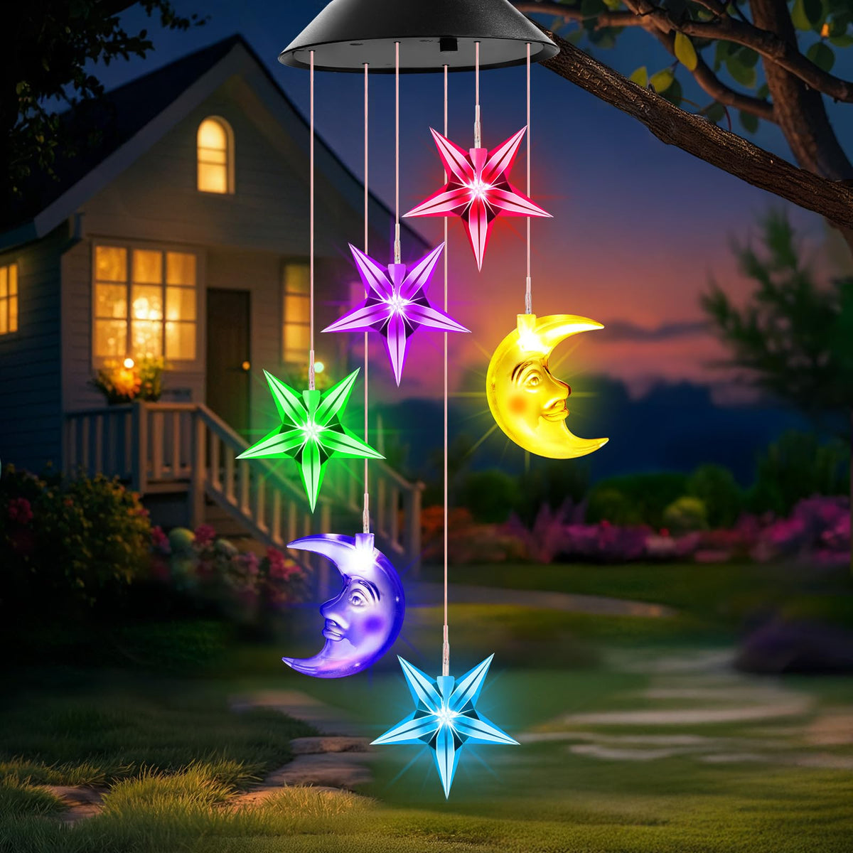 Winzwon solar moon and star wind chimes illuminate outdoor spaces with soft colors