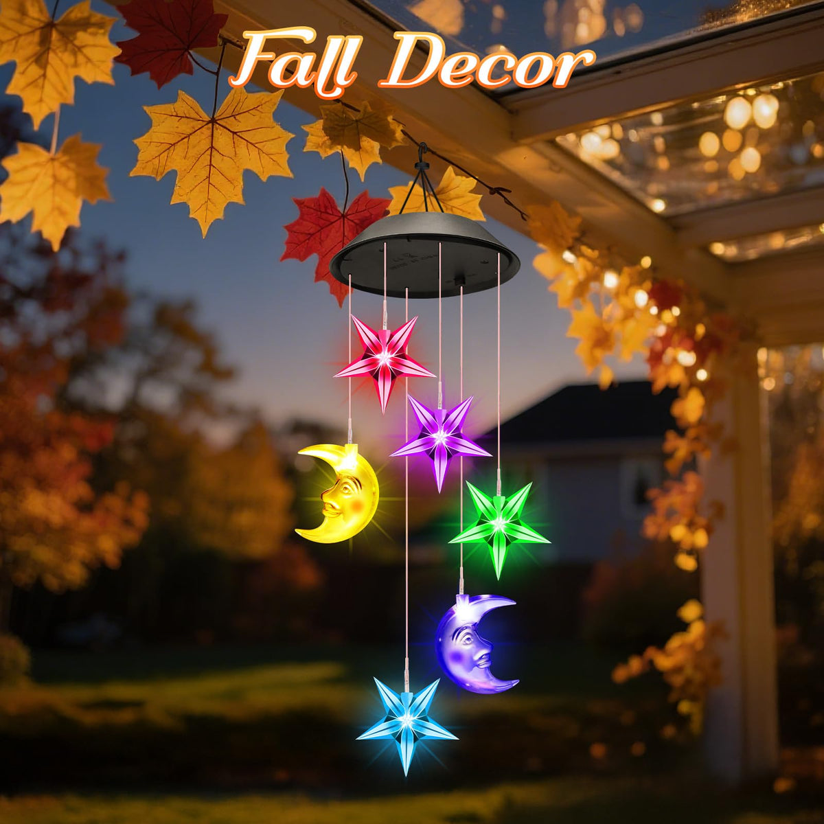 Winzwon wind chimes hanging on a door create welcoming nighttime ambiance