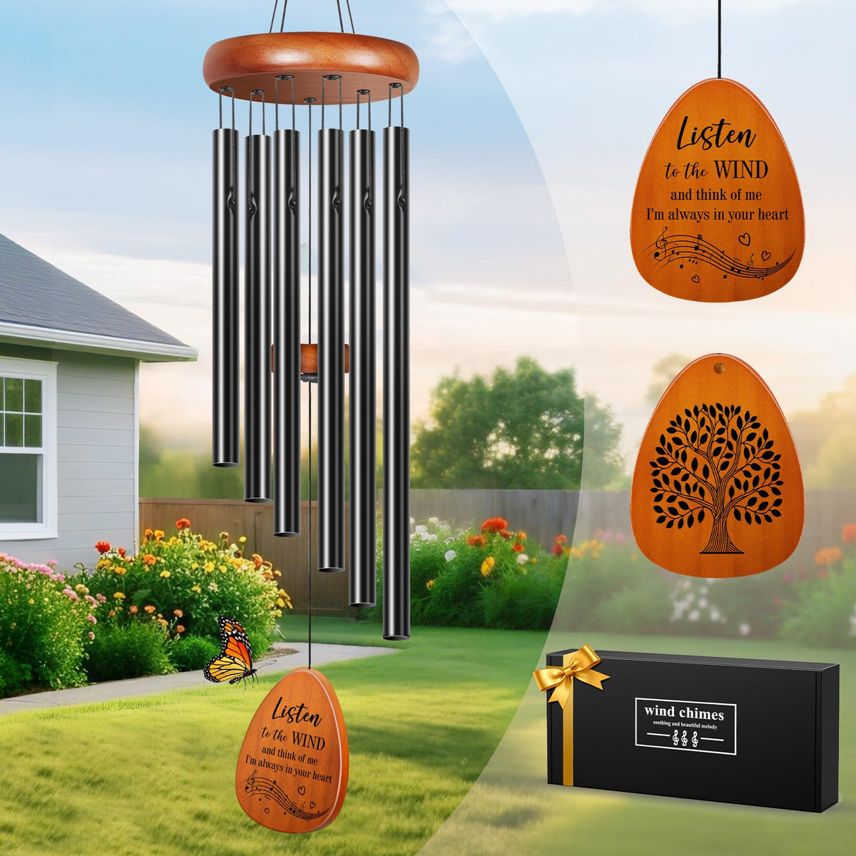 Winzwon wind chimes outdoor garden decor enhances yard ambiance with soothing tones.