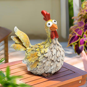 Wiresusan indoor-outdoor chicken figurine brightening shelves or mantels.