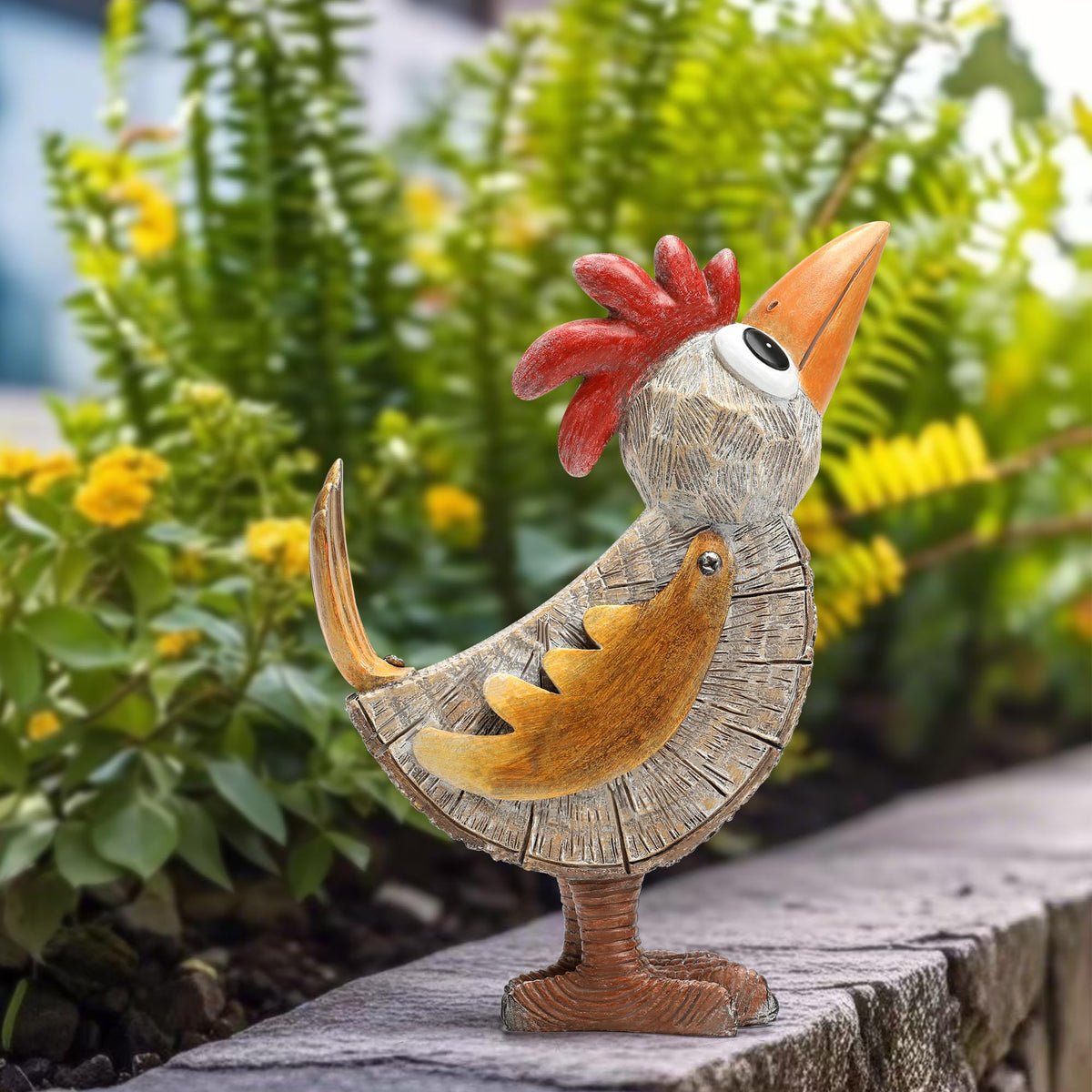 Wiresusan garden rooster sculpture enhances patios, pathways and balconies with inviting curb appeal.