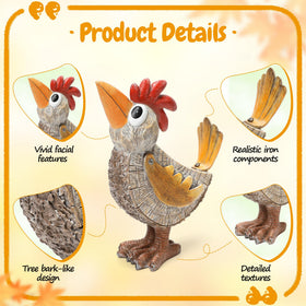 Wiresusan resin chicken garden figurine withstands rain and sun for year-round display.