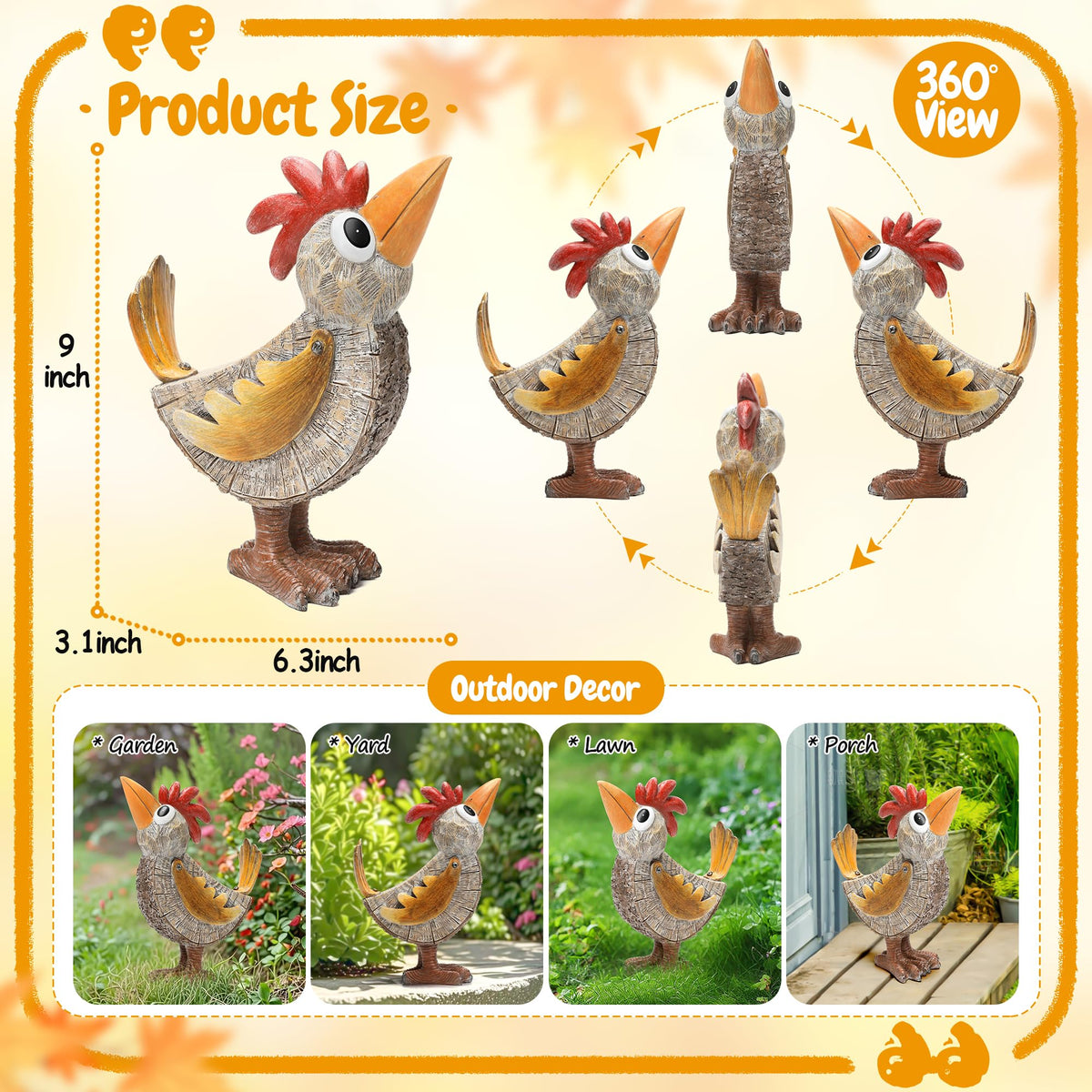 Wiresusan rustic rooster decor features a hand-painted finish for outdoor or indoor spaces.