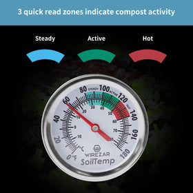 Wirezar 16-inch stem compost thermometer measuring soil temperature
