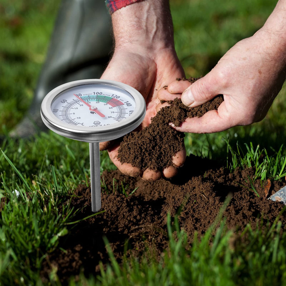 Wirezar waterproof soil thermometer in stainless steel for outdoor use