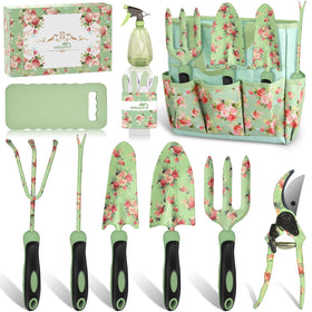 WisaKey 10-piece garden tools kit laid out for efficient home gardening tasks.