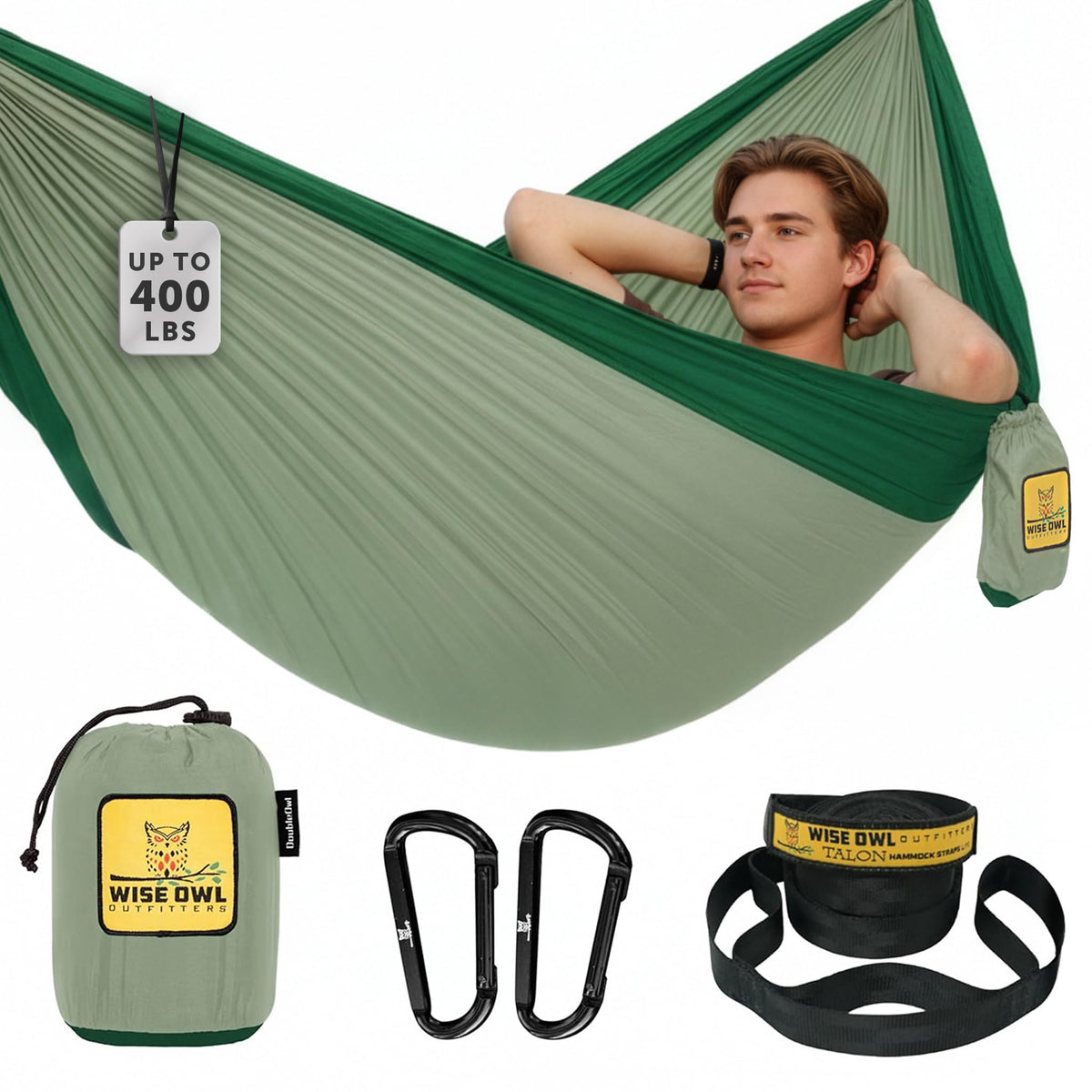 Wise Owl Outfitters camping hammock setup showing quick, easy hanging.
