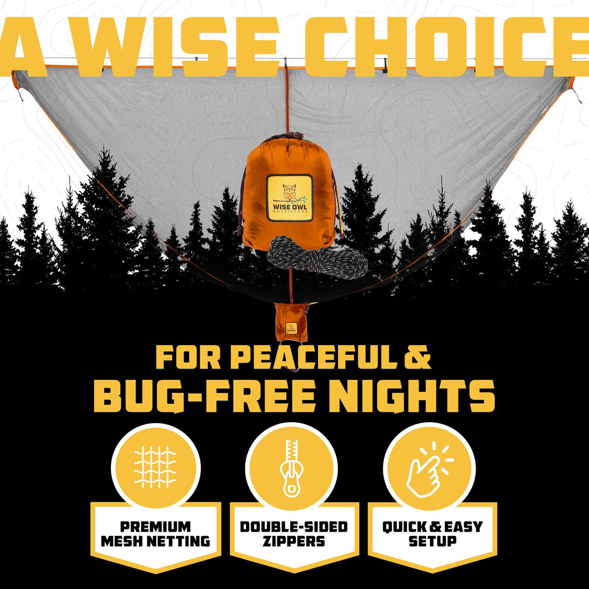 Wise Owl hammock bug net folded compact highlights easy packing for ultralight backpacking