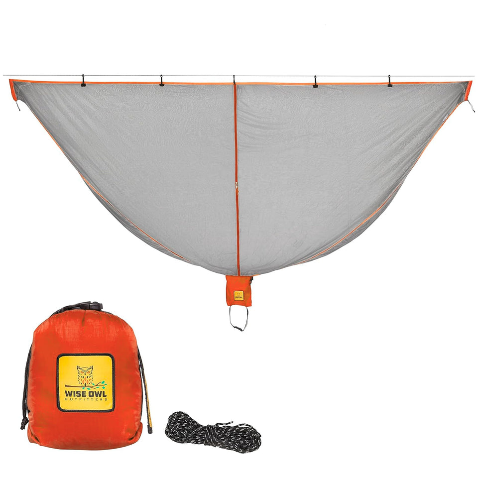 Wise Owl Outfitters hammock bug net setup shows quick, tool-free installation for camping