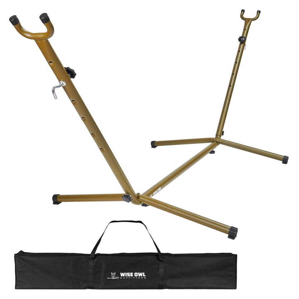Wise Owl Outfitters hammock stand assembled for outdoor relaxation.
