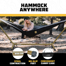Wise Owl Outfitters hammock stand folded compact for easy transport.