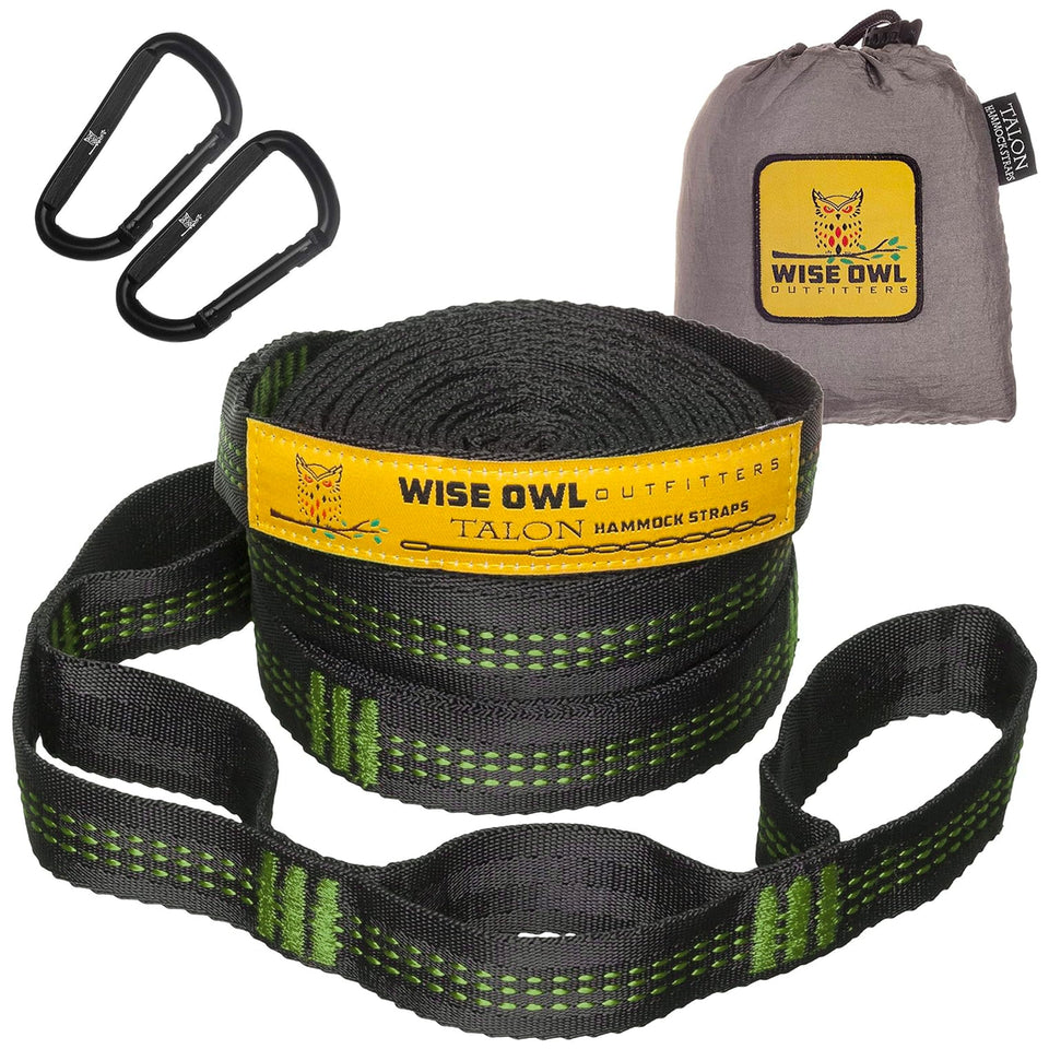Wise Owl Outfitters hammock straps enable fast, knot-free setup for camping adventures.