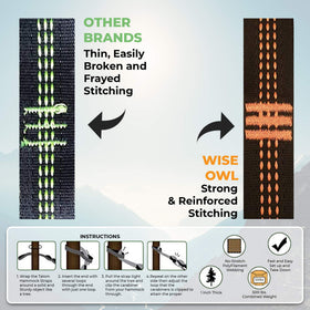 Close-up of Wise Owl Outfitters hammock straps and carabiners for secure hang