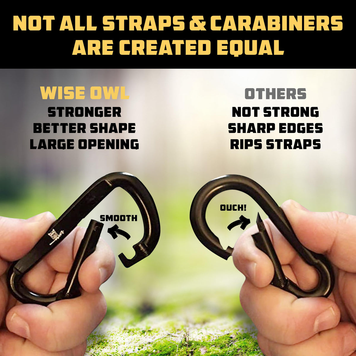 Wise Owl Outfitters carabiners ensure secure attachment and quick hangs.