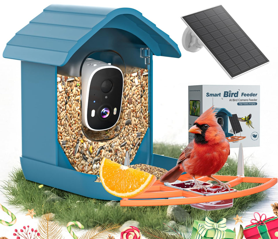 WiseBird smart feeder camera wide-angle 135 view captures visiting birds outdoors