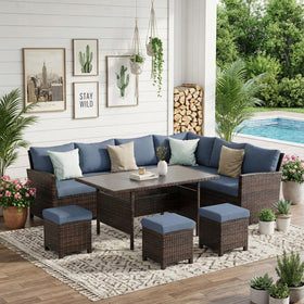 Wisteria Lane blue finish creates calm outdoor dining vibes.