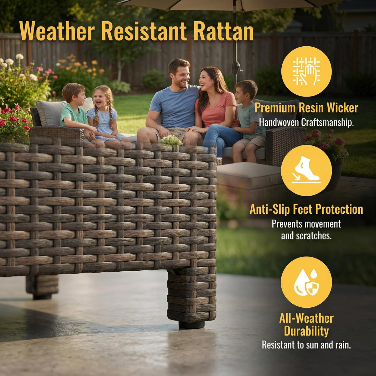 Wisteria Lane ottomans double as extra seating during gatherings.