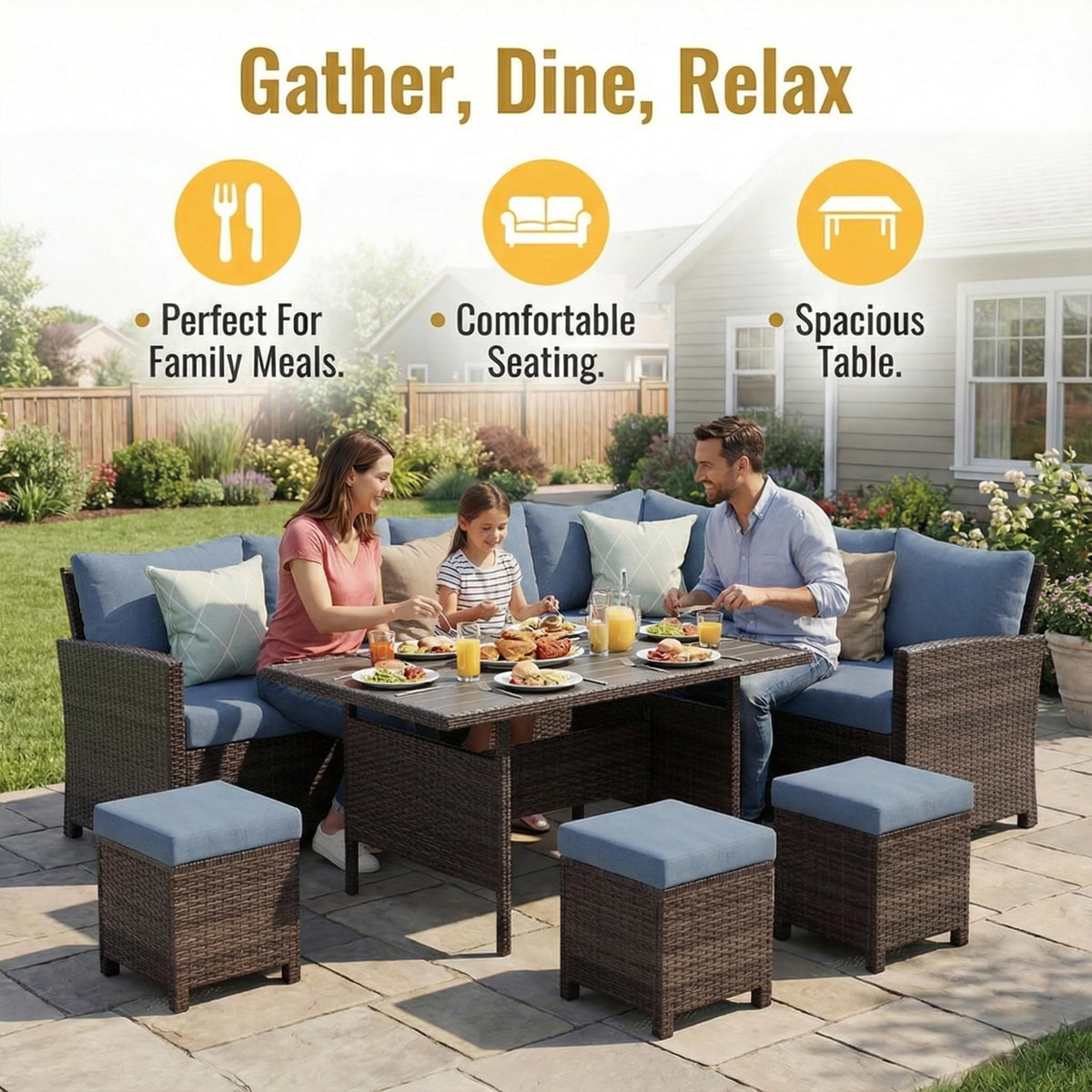 Wisteria Lane sofa section suited for comfortable outdoor conversations.