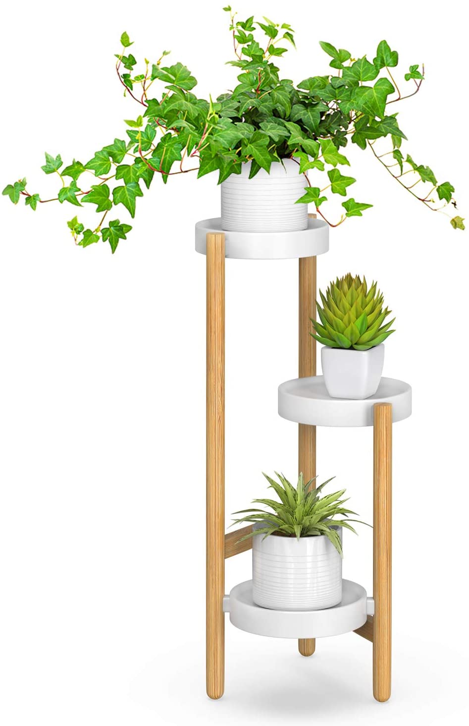 Wisuce bamboo 3-tier stand front view displaying space-saving corner decor
