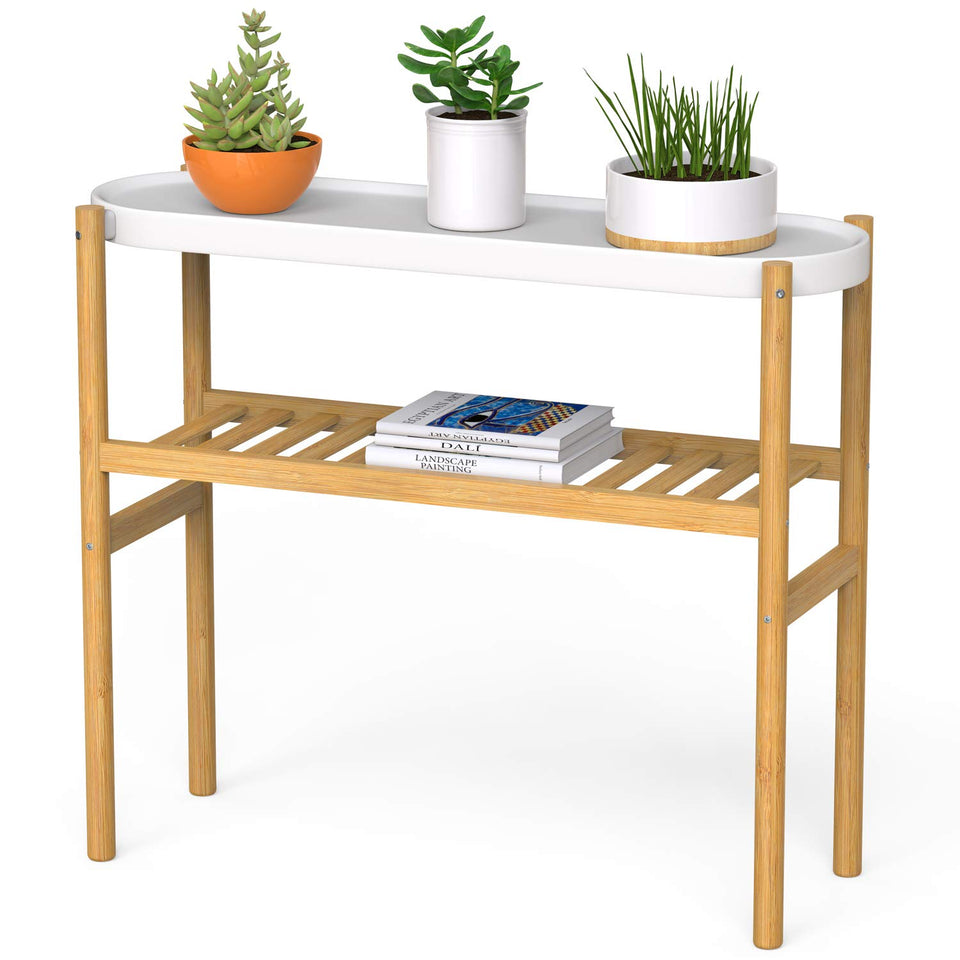 Wisuce bamboo shelf two-tier window stand for compact plant display
