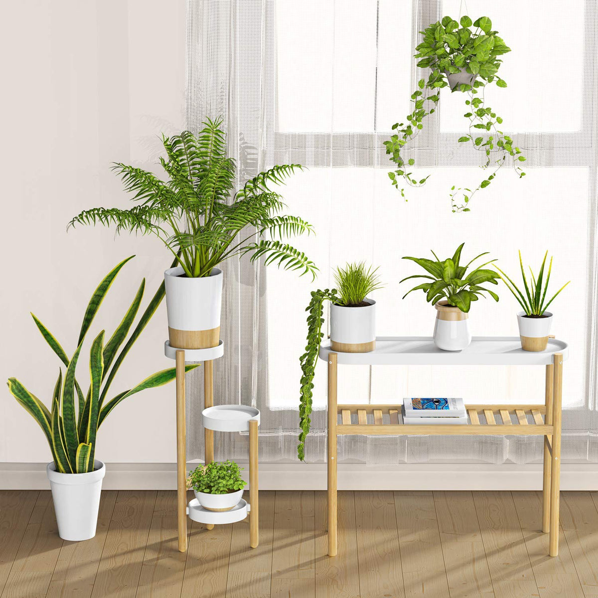 Wisuce white metal upper plate contrasts with bamboo for modern decor
