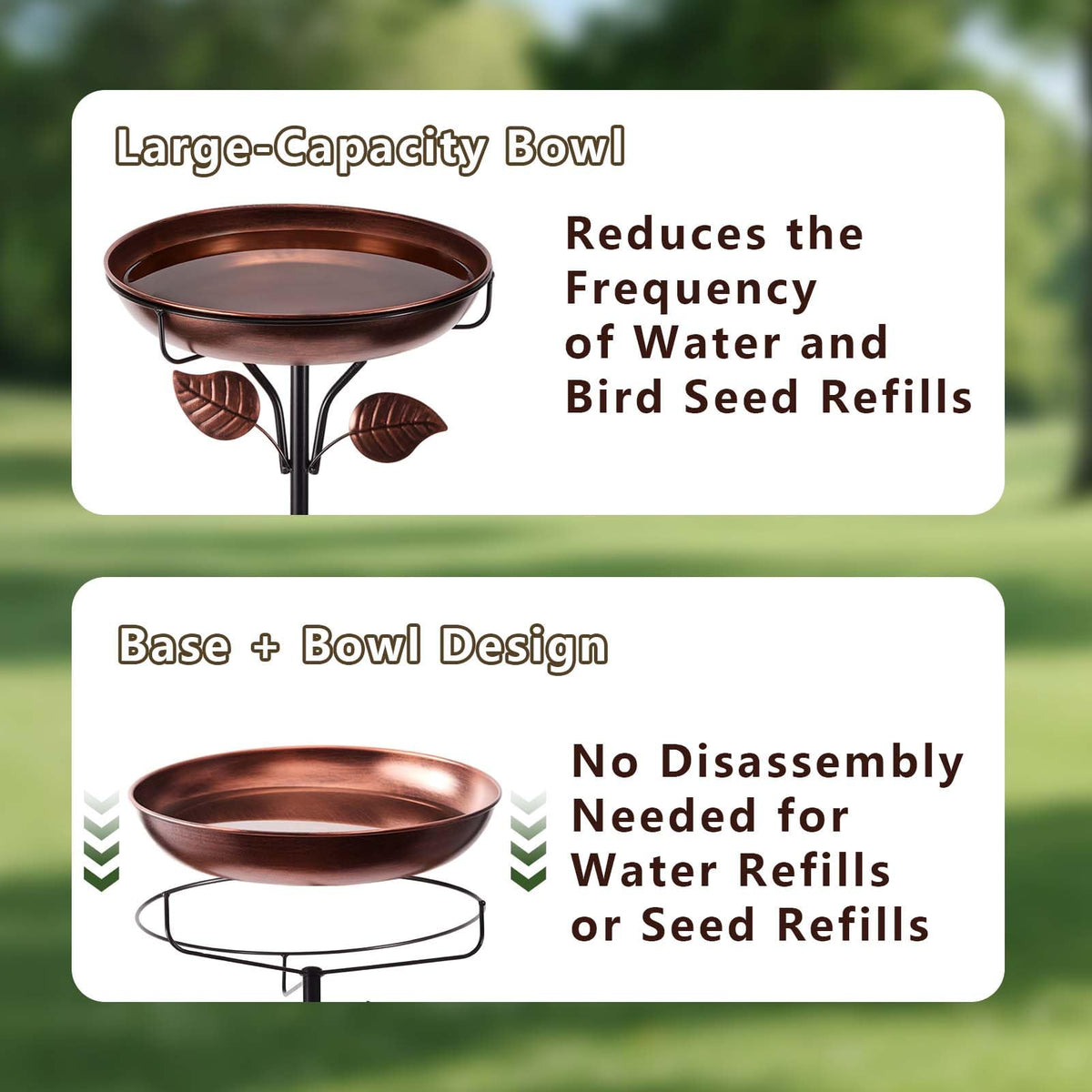 40-inch height offers elevated perch while blending with garden decor.